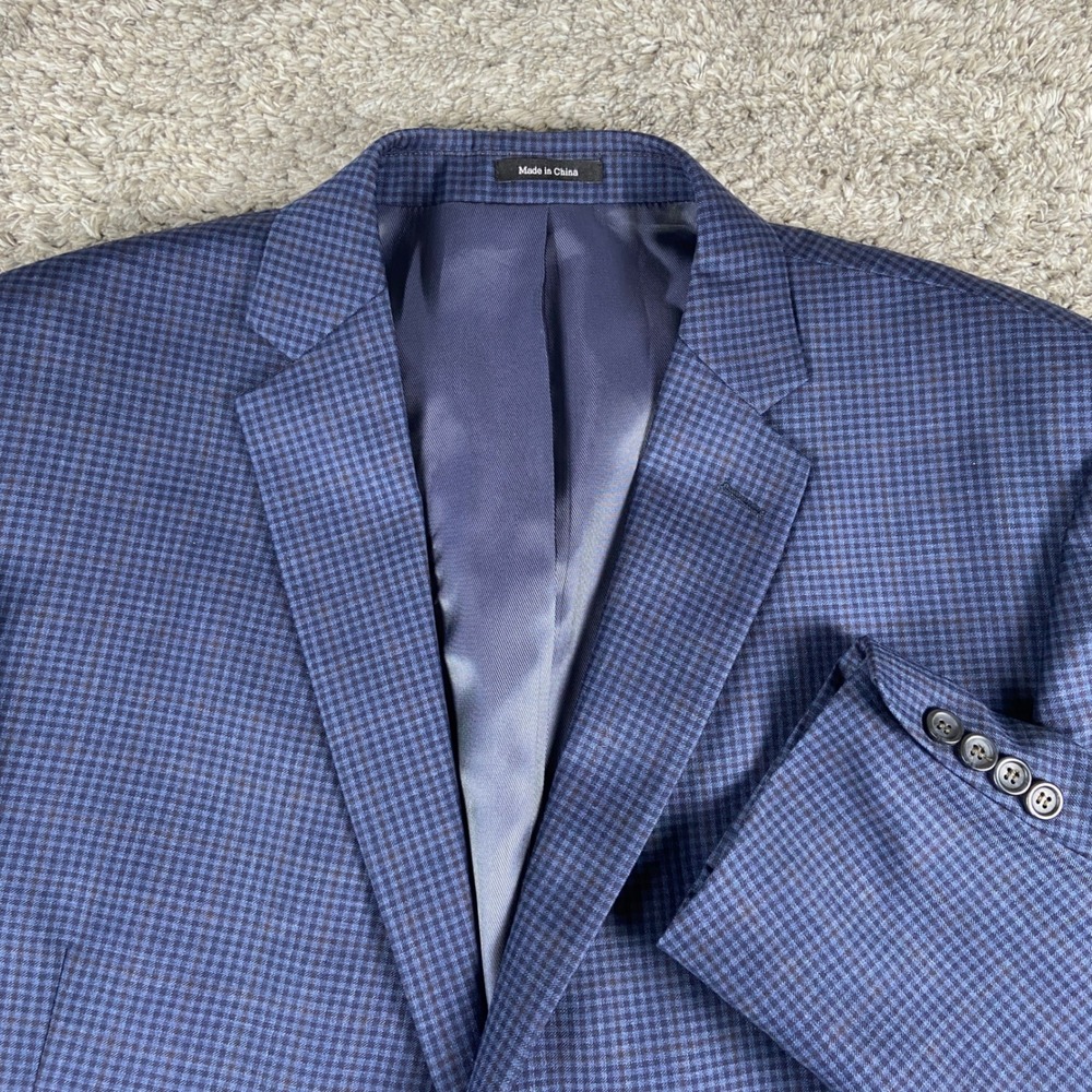 Pronto Uomo Platinum Executive Fit Blazer Mens‎ 50R Blue Check Wool Blend Coat